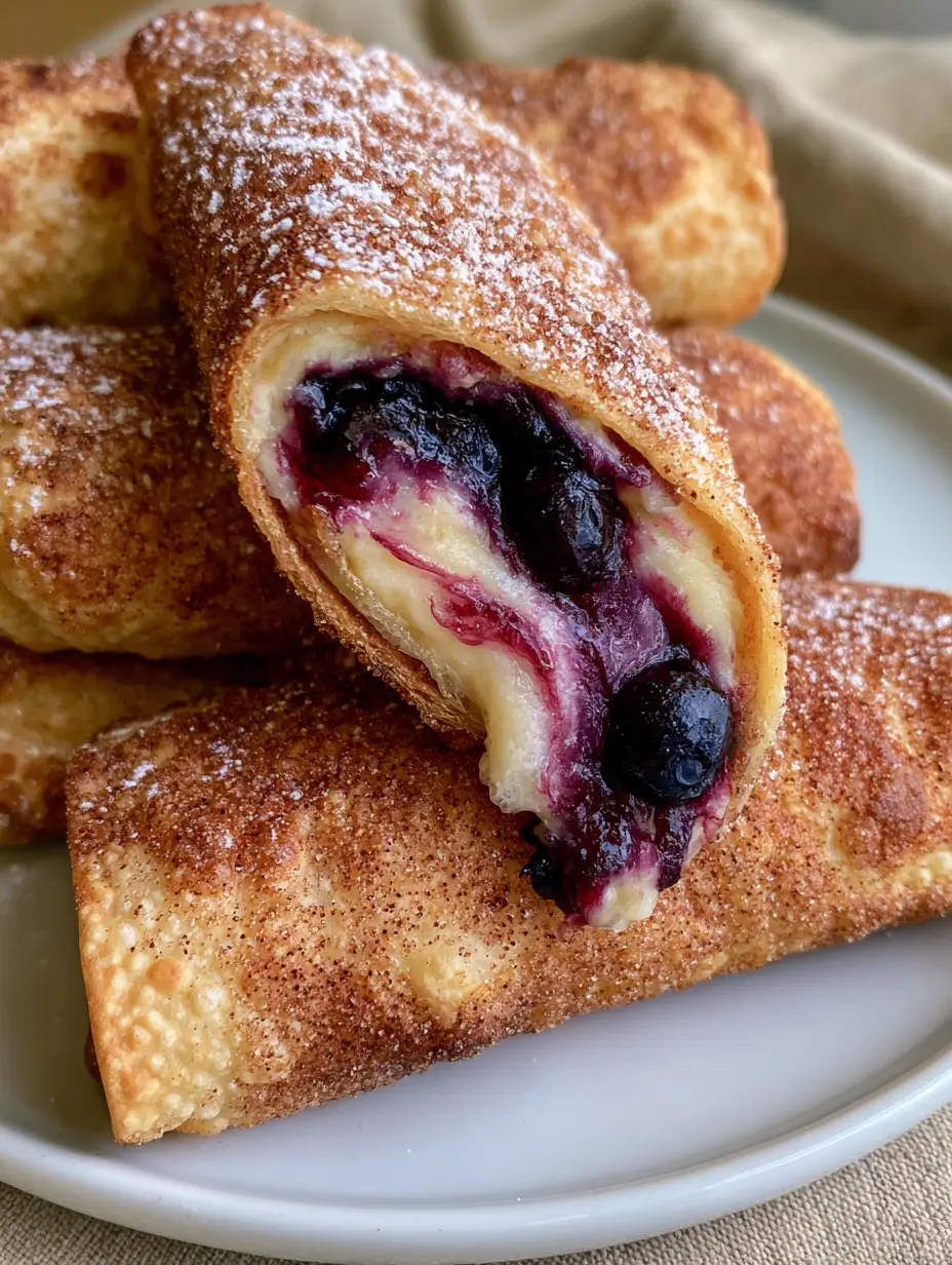 Air Fryer Blueberry Chimichangas: The Ultimate Crispy Cheesecake Dessert 3 Close-up of golden-brown Air fryer blueberry chimichangas with cinnamon sugar coating and bubbling tortilla texture.