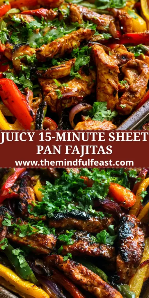 A close-up shot of a dark sheet pan featuring a professional Chicken Fajitas Recipe with charred peppers and glistening chicken strips.
