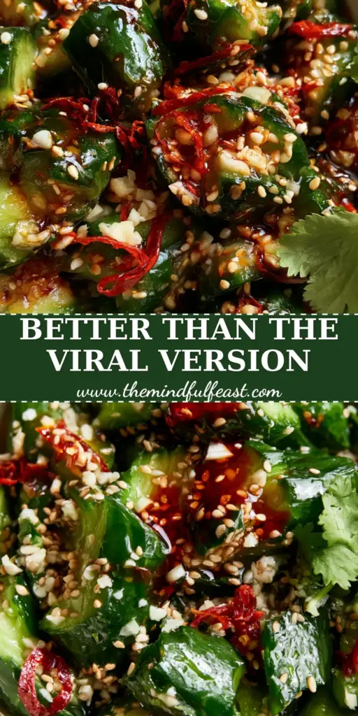 Cucumber Recipes: The Ultimate Spicy Asian Smashed Salad 4 A vibrant bowl of spicy Asian smashed cucumber salad with chili oil and sesame seeds. (cucumber recipes)
