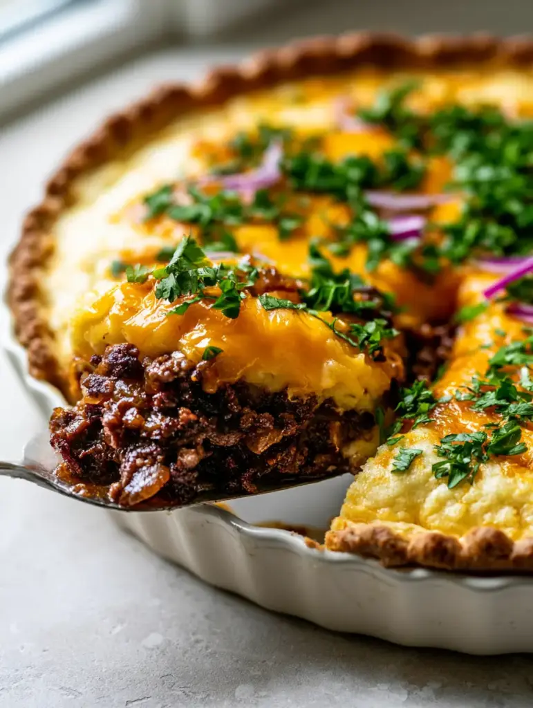 Cheeseburger Pie Recipe: The Ultimate Savory Comfort Food Bake 1 Close-up of the gooey melted sharp cheddar layer on a Cheeseburger Pie recipe, highlighting the moisture and oil sheen.