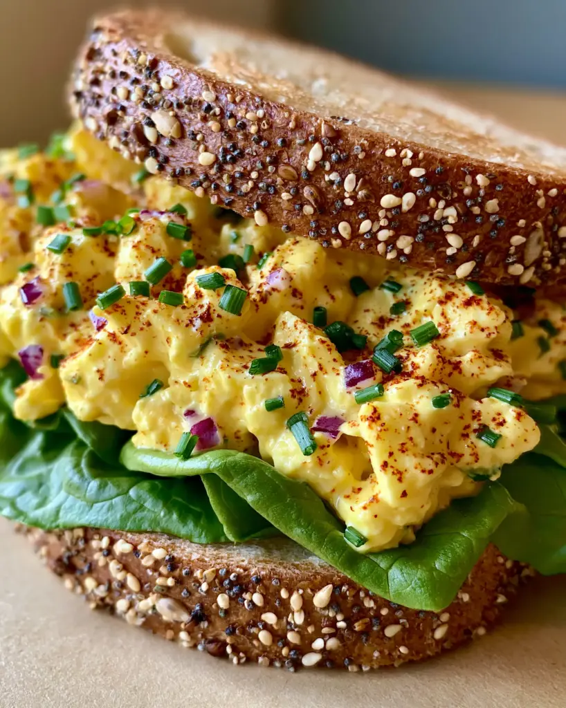 Makeup of a Perfect Gourmet Egg Salad on Seeded Sourdough 2 Gourmet egg salad on thick-sliced toasted seeded sourdough with chives and red onions. (makeup)