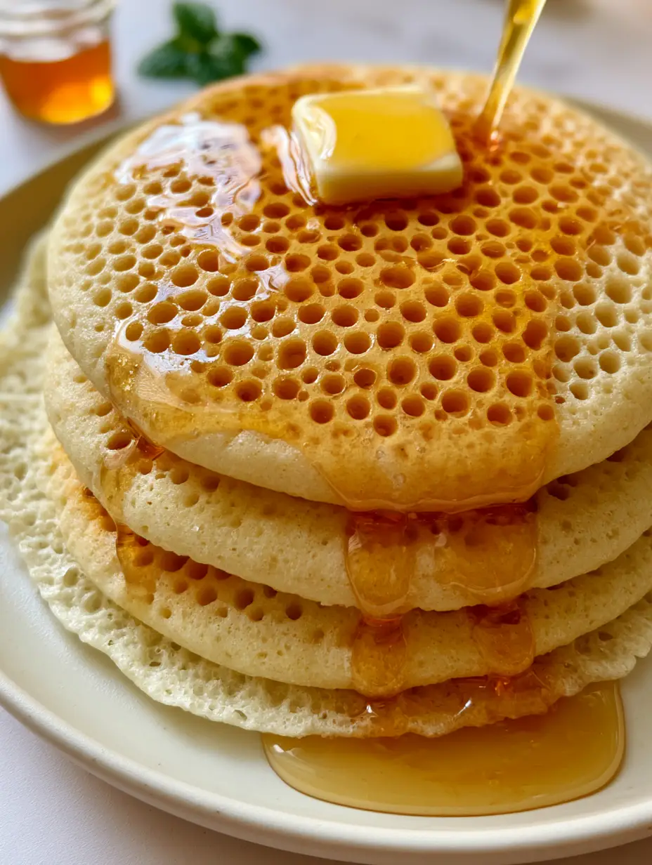 African Crepes: The Ultimate Guide to Moroccan Baghrir Thousand-Hole Pancakes 3 Close-up of African crepes showing thousands of tiny holes on a pale golden semolina surface.
