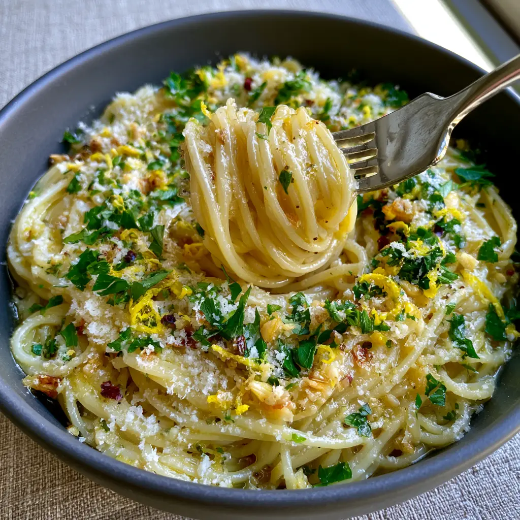 Lemon Garlic Pasta Sauce: The Ultimate 15-Minute Emulsified Butter Recipe 2 Overhead smartphone photo of shimmering lemon garlic pasta sauce with lemon zest curls and fluffy parmesan. (lemon garlic pasta sauce)