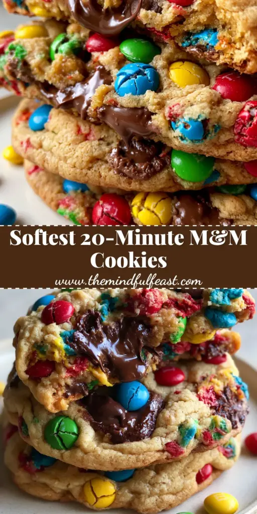 Soft-Batch Mini M&M Chocolate Chip Cookies: The Ultimate Gooey Guide 4 A stack of thick, pillowy soft-batch mini m&m chocolate chip cookies on a ceramic plate, with the top cookie broken to show a gooey center.