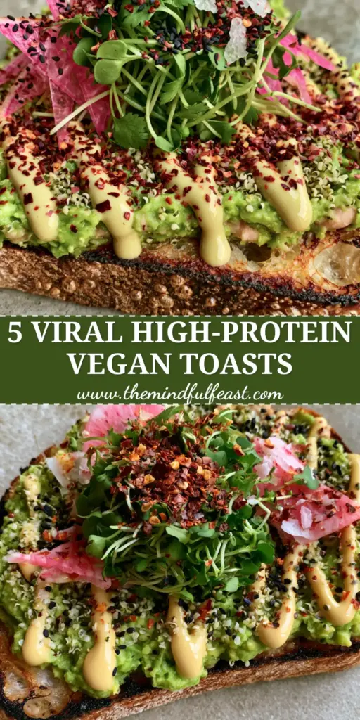 Vegan Avocado Toast: The Ultimate High-Protein Gourmet Sourdough Recipe 4 A gourmet slice of high-protein vegan avocado toast on thick sourdough with watermelon radish and tahini drizzle.