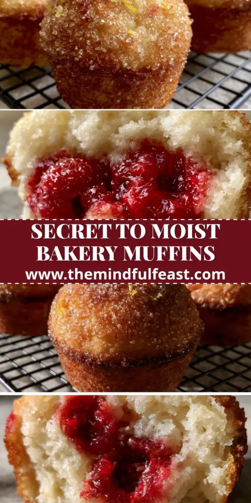 Raspberry Lemon Ricotta Muffins With A Sparkling Sugar Crust 4 A vertical split-screen showing golden-high domed raspberry lemon ricotta muffins on a wire rack and a macro close-up of the moist white interior crumb.