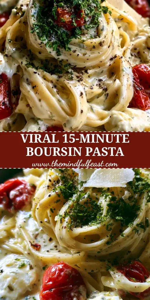 Boursin Cheese Pasta with Blistered Tomatoes and Garlic Herb Sauce 4 A swirl of glossy boursin cheese pasta with blistered tomatoes and parmesan shavings in a charcoal bowl.