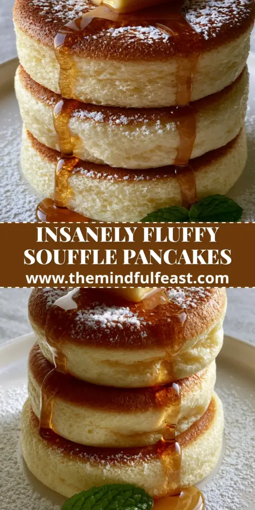 Pancake Ideas: The Ultimate Tall and Fluffy Japanese Souffle Recipe 4 A stack of three tall Japanese souffle pancakes with melting butter and maple syrup. (pancake ideas)