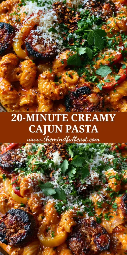 Cajun Sausage Cavatappi Pasta with Spicy Orange Cream Sauce 4 A rustic cast iron skillet filled with Cajun sausage cavatappi pasta in a thick orange cream sauce with charred sausage rounds and parsley.