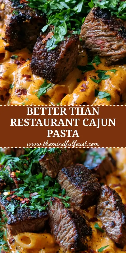 Creamy Cajun Steak Penne Pasta: A Restaurant-Quality Skillet Dinner 4 A rustic seasoned cast iron skillet filled with creamy cajun steak penne pasta, sunset-orange sauce, and charred sirloin steak bites. (creamy cajun steak penne pasta)