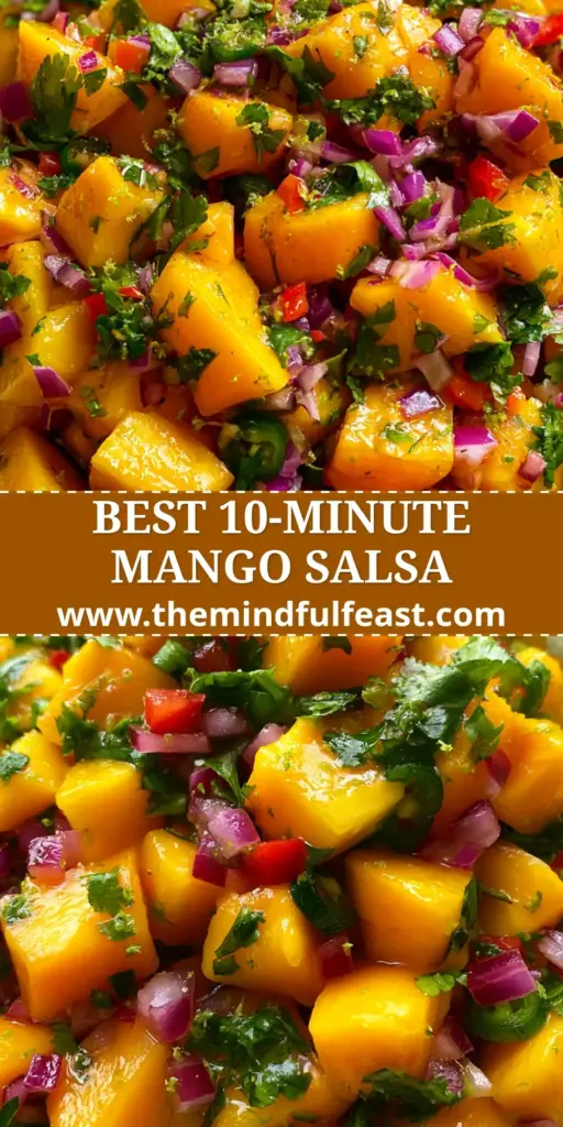 Mango Salsa Recipe: The Ultimate Fresh and Vibrant Tropical Delight 4 Close-up of a vibrant bowl of Mango Salsa with juicy mango cubes and red peppers. (Mango Salsa Recipe)