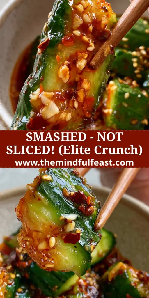Spicy Cucumber Salad with Smashed Garlic and Glistening Chili Oil 4 A minimalist bowl of spicy cucumber salad with jagged edges and glistening red chili oil, viewed from above.