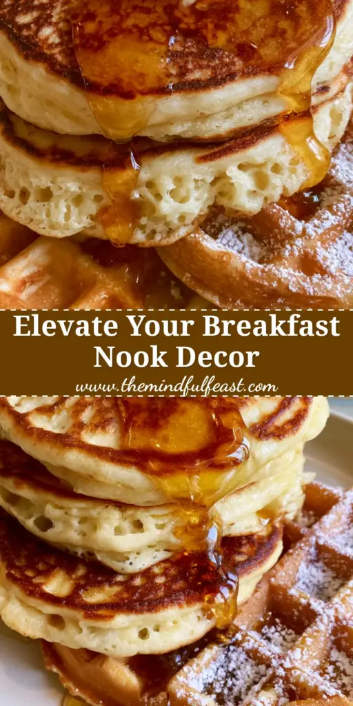Pancake and Waffle Wall Art: The Ultimate Thick Buttermilk Breakfast Masterpiece 4 A tall, professionally styled stack of buttermilk pancakes and a Belgian waffle with syrup, appearing like pancake and waffle wall art.