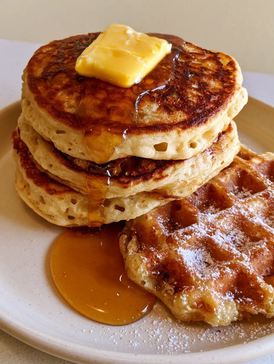 Pancake and Waffle Wall Art: The Ultimate Thick Buttermilk Breakfast Masterpiece 3 A close-up of a three-tier pancake stack with golden-brown seared surfaces and a melting butter square. (pancake and waffle wall art)