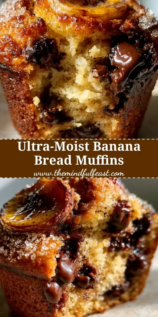 Banana Bread Muffins with Caramelized Banana and Dark Chocolate 4 A stack of golden-brown banana bread muffins with dark chocolate chips and caramelized banana slices on top.