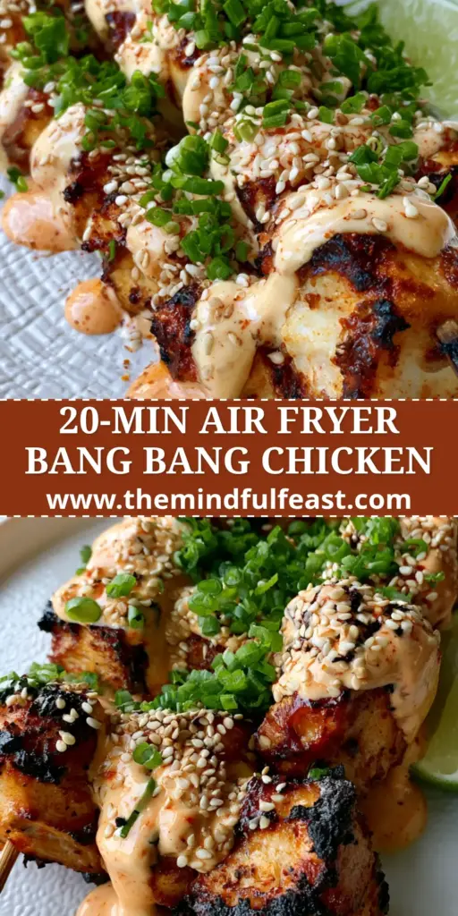 Bang Bang Chicken Skewers: The Ultimate Crispy Air-Fried Appetizer 4 A close-up shot of Bang Bang Chicken Skewers with thick creamy orange sauce and sesame seeds on a white plate.
