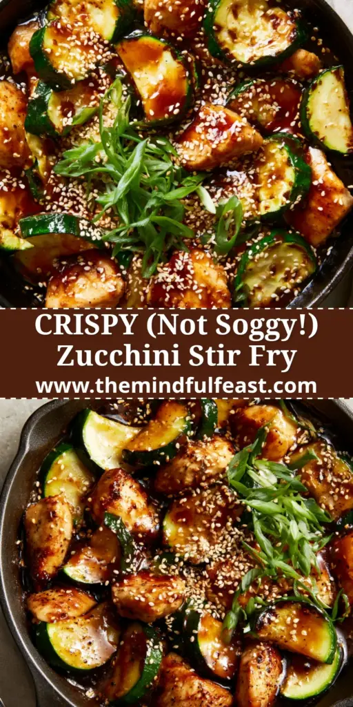 A top-down 45-degree angle shot of a sizzling cast iron skillet with Chicken Zucchini Stir Fry, golden chicken chunks, charred zucchini, and a glossy amber glaze. (Chicken Zucchini Stir Fry)