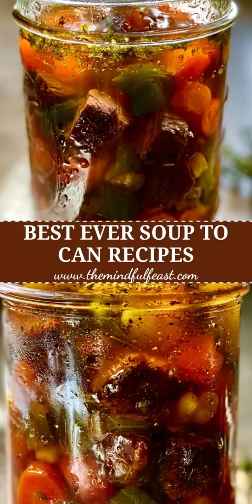 Soup to Can Recipes: The Ultimate Vibrant Vegetable Beef Jar 4 A rustic Mason jar filled with chunky vegetable beef soup featuring seared beef and amber broth. (soup to can recipes)