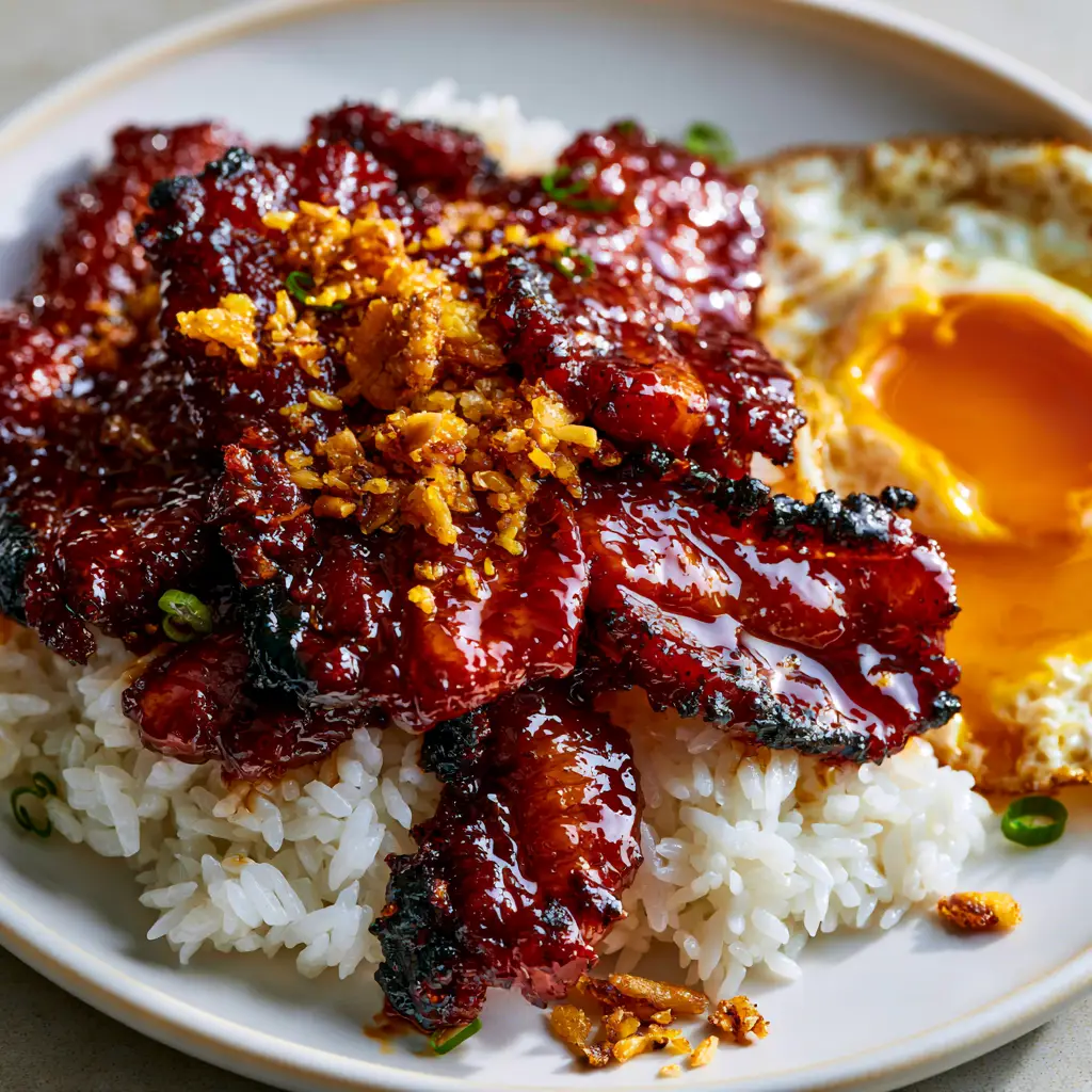 Filipino Pork Tocino: The Ultimate Sticky Mahogany Cured Pork Recipe 1 Close-up of charred blackened edges on filipino pork tocino slices in a skillet.
