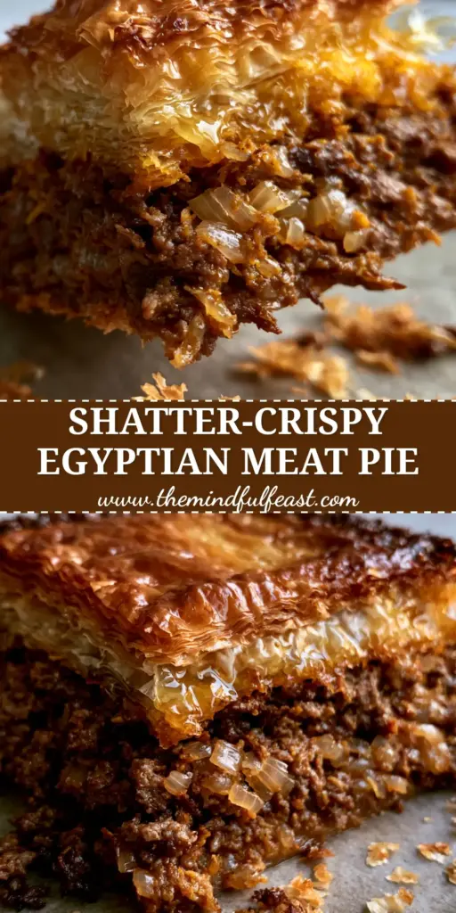 Egyptian Beef Goulash: The Ultimate Shatter-Crisp Phyllo Meat Pie 4 A square slice of Egyptian beef goulash being lifted with a spatula, showing 50 layers of golden phyllo and a dense ground beef filling. (Egyptian beef goulash)