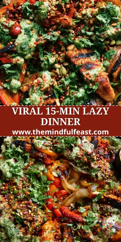 Quick Recipes: Zesty Chicken and Quinoa Skillet with Blistered Peppers 4 Top-down view of a vibrant chicken and quinoa skillet with blistered peppers and lime crema. (quick recipes)