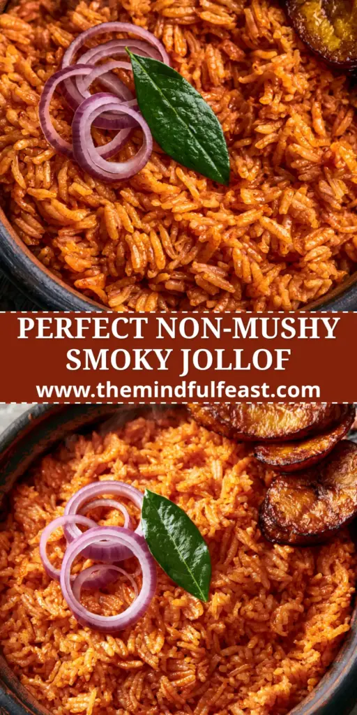 Nigerian Jollof Rice: The Ultimate Smoky One-Pot Masterpiece 4 A rustic black pot filled with vibrant Nigerian Jollof Rice topped with red onions and bay leaves, served with fried plantains and char-grilled chicken.