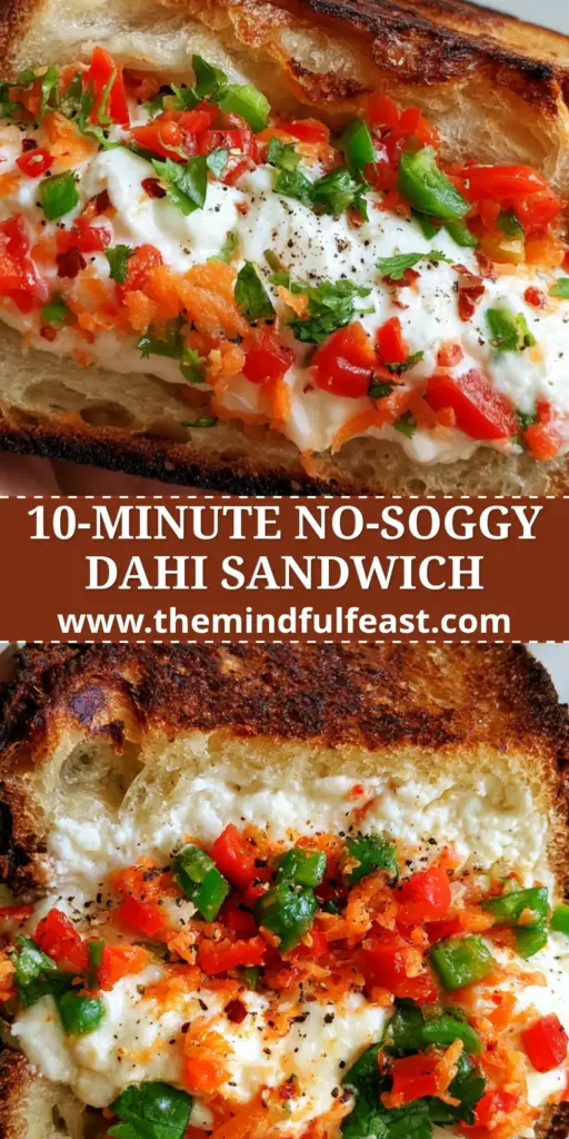 Dahi Sandwich with Toasted Sourdough and Creamy Hung Curd Filling 3 A close-up cross-section of a Dahi Sandwich showing thick hung curd and colorful peppers between golden sourdough. (Dahi Sandwich)