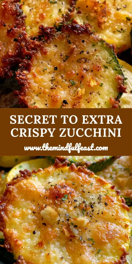 Oven Roasted Zucchini and Squash with Crispy Parmesan Crust 4 A close-up of Oven Roasted Zucchini and Squash rounds featuring a thick, bubbly parmesan crust and charred edges on a dark pan.