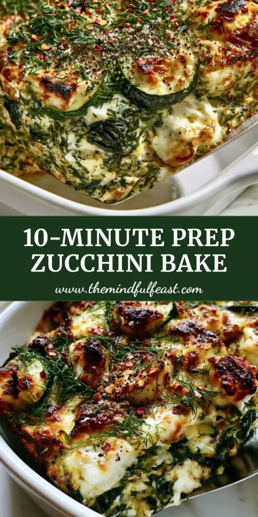 Zucchini Spinach Feta Casserole: A Savory Mediterranean Masterpiece 4 A top-down view of a golden-brown zucchini spinach feta casserole garnished with dill and red pepper flakes in a white ceramic dish. (zucchini spinach feta casserole)