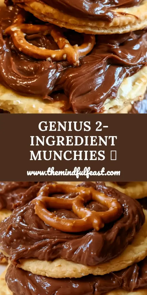 Stoner Snacks: The Ultimate Buttery Chocolate Hazelnut Pretzel Bites 4 A stack of buttery round crackers topped with swirls of chocolate hazelnut spread and mini pretzels. (stoner snacks)