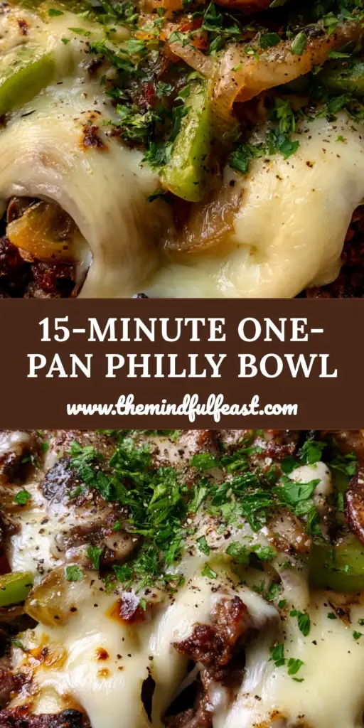 Ground beef Philly cheesesteak bowl: The Ultimate 30-Minute Skillet Dinner 4 A top-down macro shot of a Ground beef Philly cheesesteak bowl in a cast iron skillet with bubbling provolone and fresh parsley.
