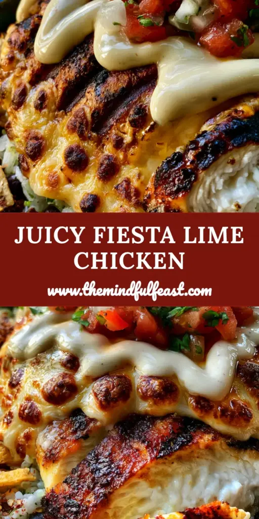 Fiesta Lime Chicken: The Ultimate Zesty Seared Chicken Recipe 3 A vibrant Fiesta Lime Chicken breast with melted Monterey Jack, glossy mexi-ranch, and fresh pico de gallo on a bed of cilantro lime rice. (Fiesta Lime Chicken)
