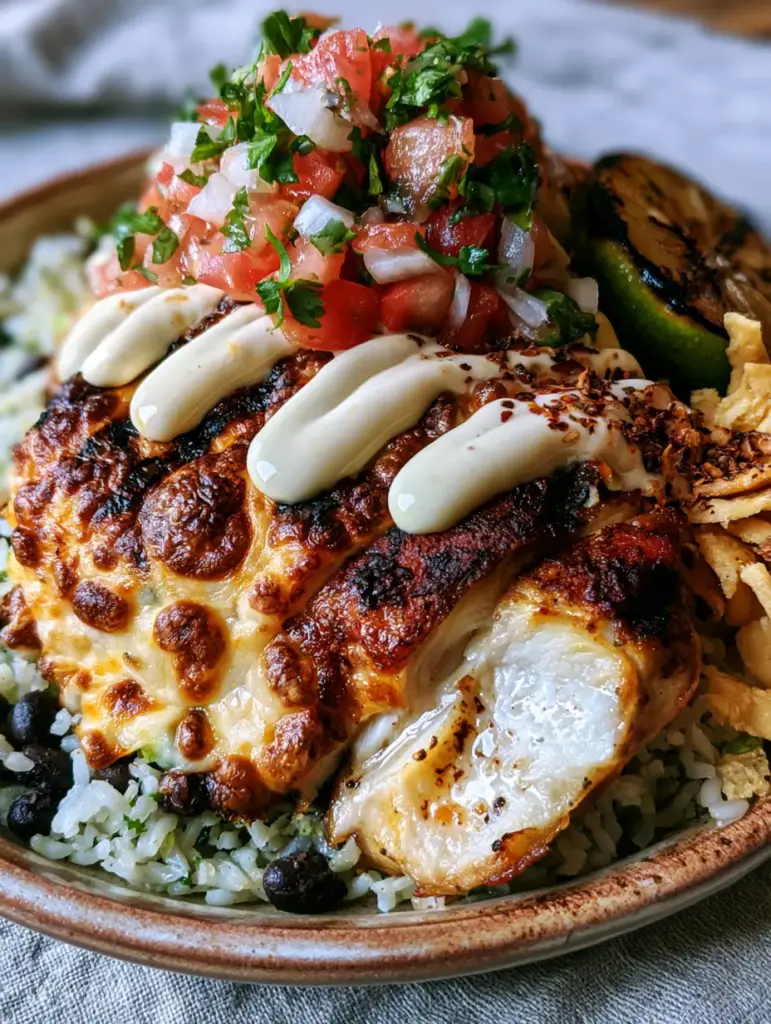 Fiesta Lime Chicken: The Ultimate Zesty Seared Chicken Recipe 1 Detailed shot of bubbly toasted Monterey Jack cheese and glossy mexi-ranch sauce on Fiesta Lime Chicken.