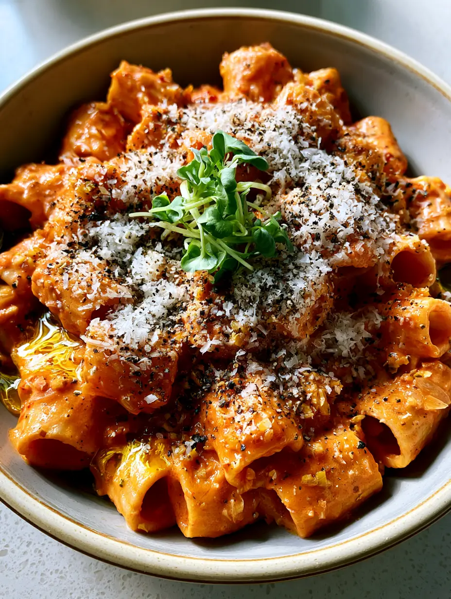 Overhead smartphone photo of Creamy Garlic Tomato Pasta showing the glossy sauce and caramelized garlic bits.