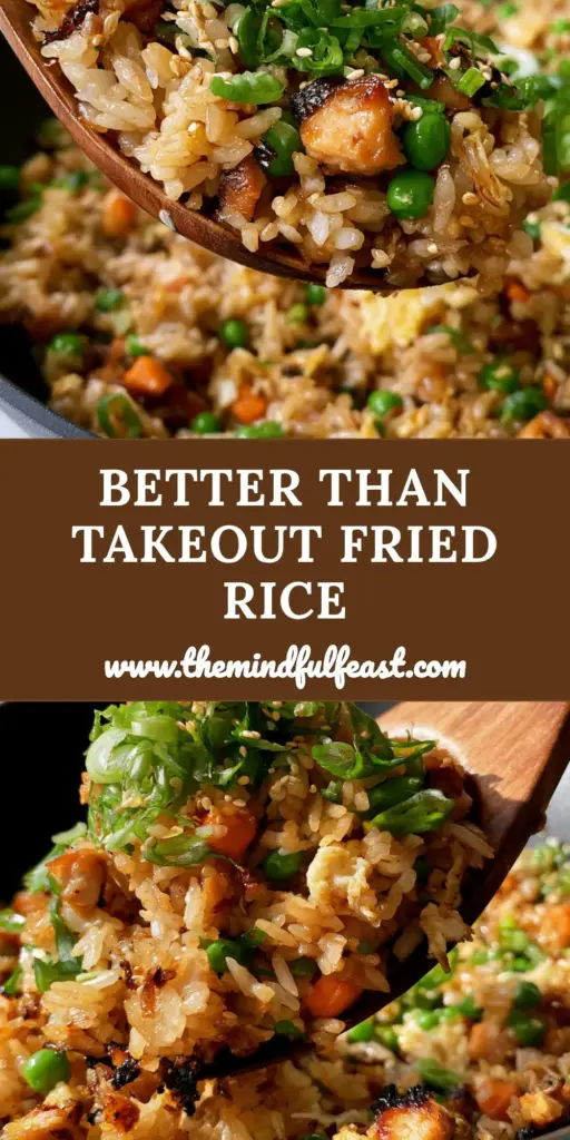Fried Rice Recipe: The Ultimate Guide to Wok-Seared Chicken and Jasmine Perfection 3 A large wooden spoon lifting a serving of sizzling chicken fried rice with vibrant peas and carrots from a black wok. (fried rice recipe)