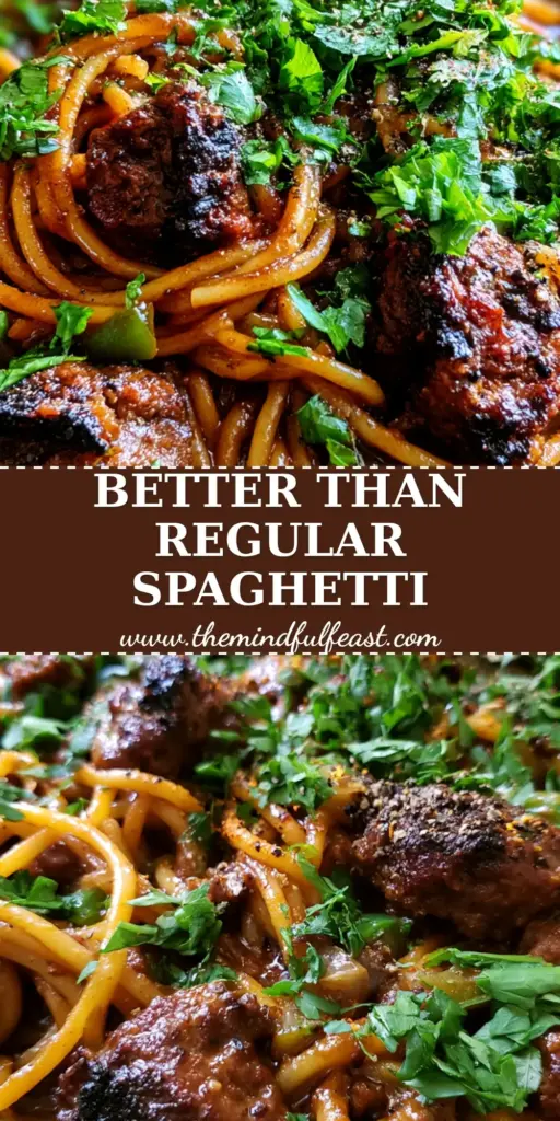 Cajun Dirty Spaghetti: A Bold Skillet Pasta Recipe with Charred Beef 3 A rustic cast iron skillet filled with Cajun dirty spaghetti, featuring charred ground beef crumbles and a glossy mahogany sauce. (Cajun dirty spaghetti)