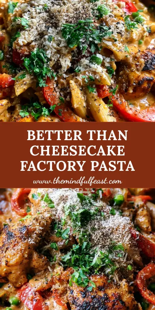 Cajun Chicken Penne Pasta with Creamy Orange Sauce and Cheesy Garlic Bread 4 A handheld photo of Cajun chicken penne pasta in a matte charcoal bowl, showing glossy orange sauce, seared chicken chunks, red peppers, and green peas. (Cajun chicken penne pasta)