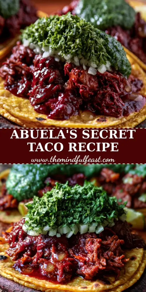 A close-up of three street tacos with glistening crimson shredded beef and emerald salsa verde on a clay plate. (Authentic Mexican Recipes)