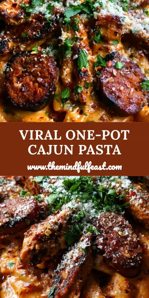A rustic black cast iron skillet filled with creamy Cajun Sausage and Chicken Pasta, garnished with parmesan and parsley with steam rising.