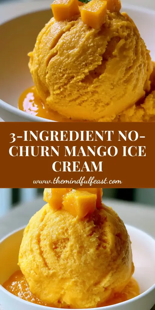 Mango Ice Cream: The Secret to a Velvety No-Churn Tropical Masterpiece 4 A professional macro shot of a single scoop of golden-orange mango ice cream in a white bowl with mango cubes and mint garnish. (mango ice cream)