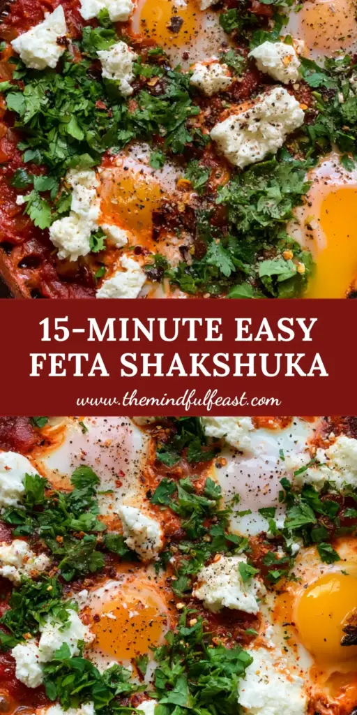 Shakshuka Recipe: The Ultimate Mediterranean Skillet Breakfast 3 Overhead shot of a bubbling shakshuka recipe in a cast iron skillet with golden jammy yolks and feta. (shakshuka recipe)