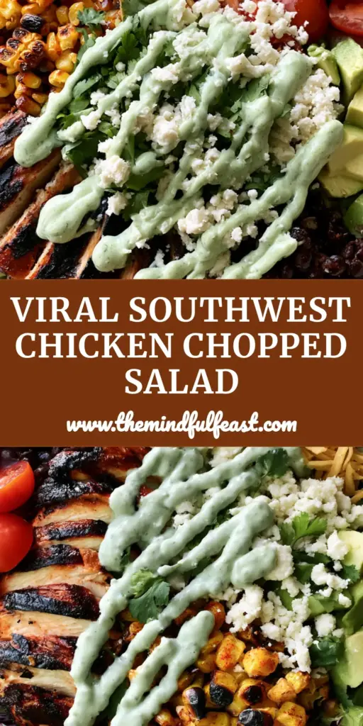 Southwest Chicken Chopped Salad with Creamy Cilantro Lime Dressing 4 A top-down aesthetic view of a Southwest Chicken Chopped Salad in a matte cream bowl with seared chicken and charred corn.
