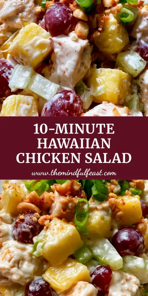 Hawaiian Chicken Salad Served in a Fresh Pineapple Boat 4 A fresh Hawaiian chicken salad with pineapple cubes and grapes served in a hollowed pineapple boat.