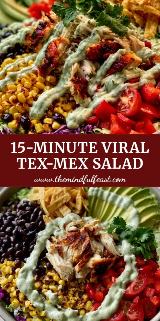 Tex-Mex Chicken Chopped Salad with Creamy Cilantro Lime Dressing 4 A top-down view of a vibrant Tex-Mex Chicken Chopped Salad with charred corn, black beans, and seared rotisserie chicken in a matte ceramic bowl.