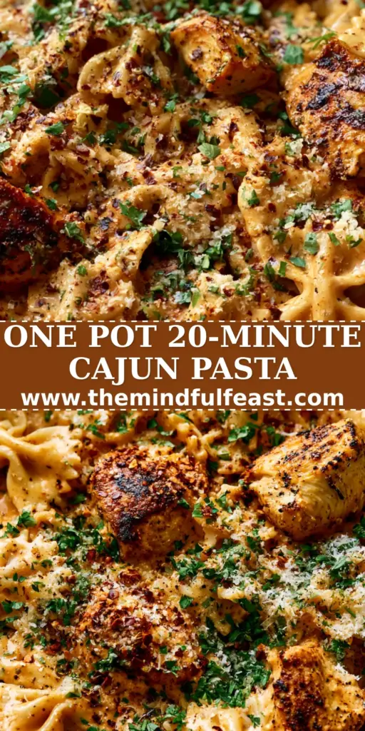 Cajun Chicken Bowtie Pasta with Creamy Blackened Sauce 3 A top-down macro shot of Creamy Cajun Chicken Bowtie Pasta in a matte black skillet with sunset-orange sauce and fresh parsley.