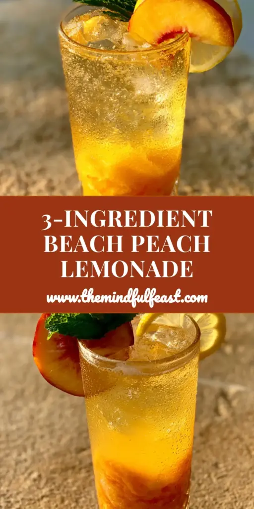 Beach Peach Lemonade Cocktail: The Ultimate Golden Hour Sipper 4 A Beach Peach Lemonade Cocktail in a crystal glass with layered orange puree and yellow lemonade, garnished with peach, lemon, and mint.