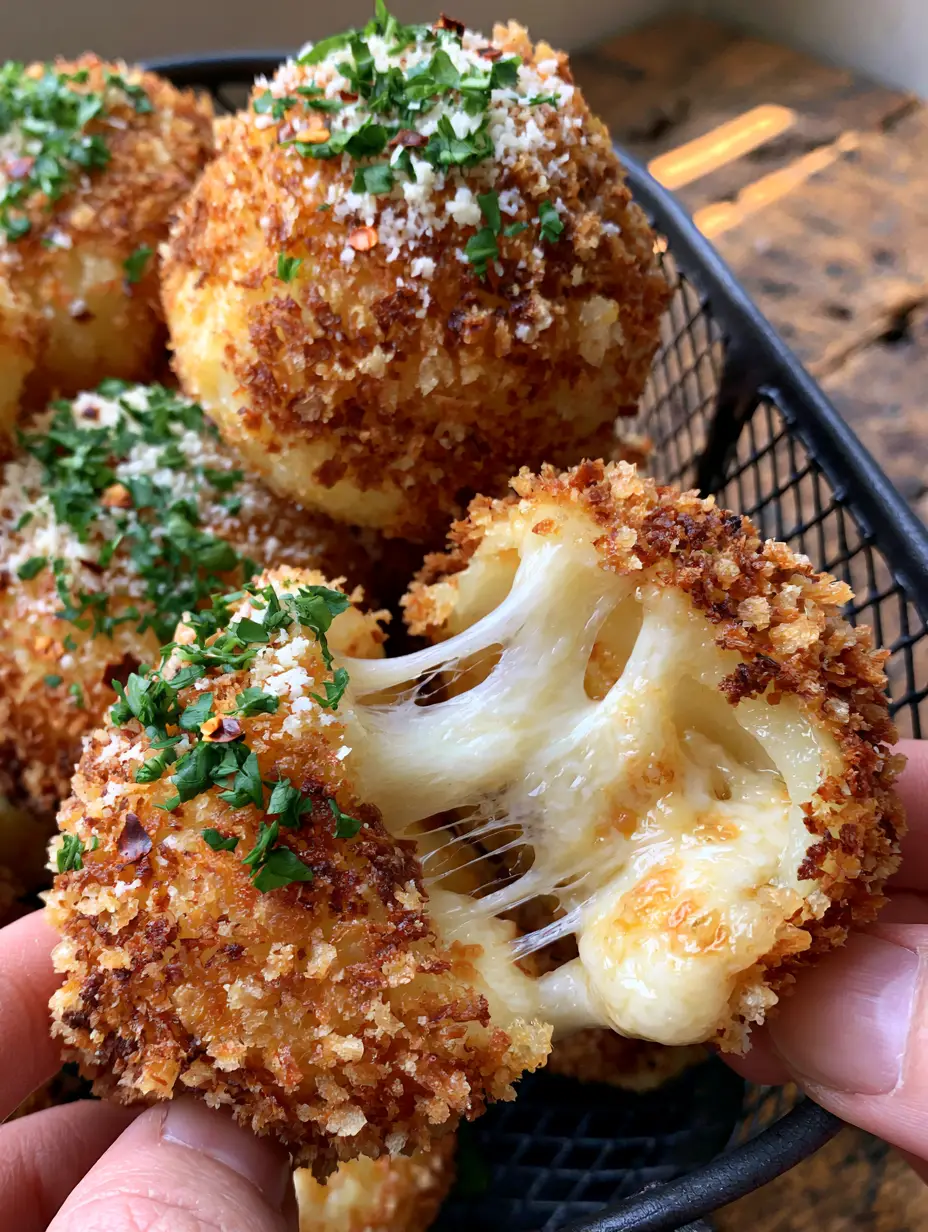 Potato Balls Recipe: The Ultimate Crispy Air Fried Mozzarella Cheese Pull 3 Extreme macro shot of a golden-brown air-fried potato ball being pulled apart to reveal steaming mozzarella cheese. (potato balls recipe)