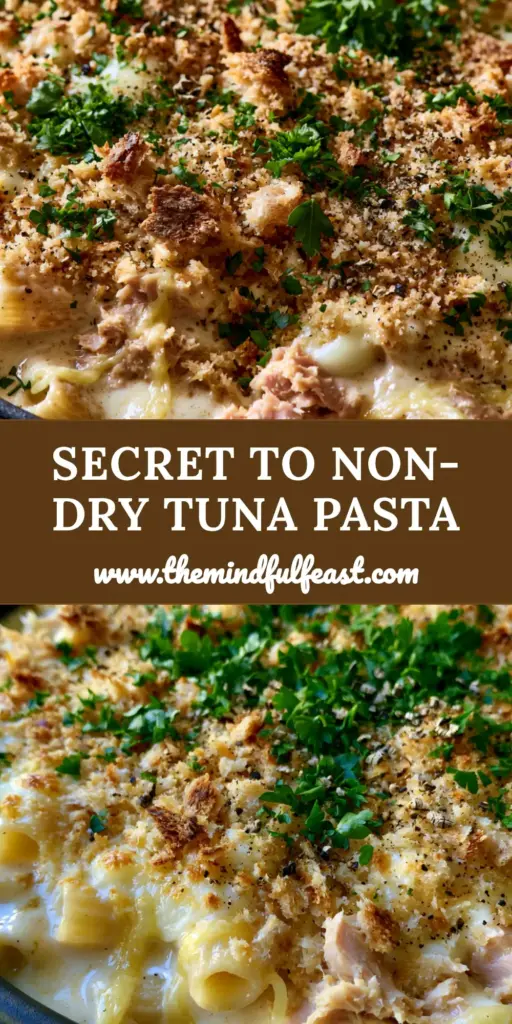 A rustic black dish filled with a creamy tuna pasta bake recipe, featuring golden bubbly mozzarella and jagged sourdough breadcrumbs.