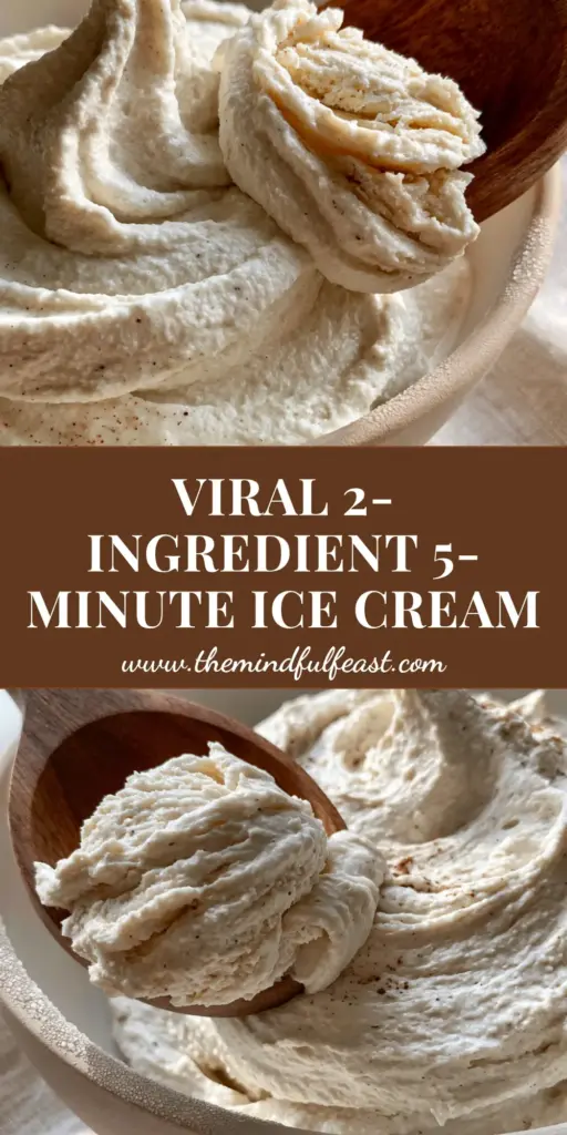 A minimalist matte ceramic bowl filled with thick, velvety instant ice cream featuring visible vanilla bean flecks and a wooden spoon. (instant ice cream)