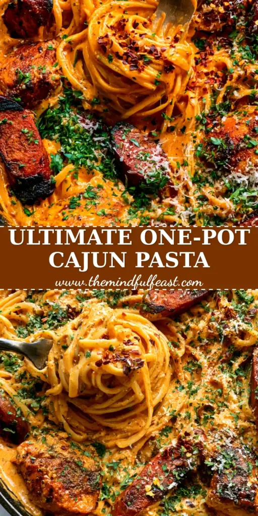 Cajun Sausage and Chicken Linguine with a Velvety Cream Sauce 4 An overhead view of a cast iron skillet filled with Cajun Sausage and Chicken Linguine, topped with fresh parsley and parmesan.